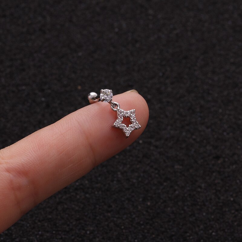 1pc Anting Stud Tindik Tulang Rawan Bentuk Bintang Bulan Mahkota Helix Untuk Wanita