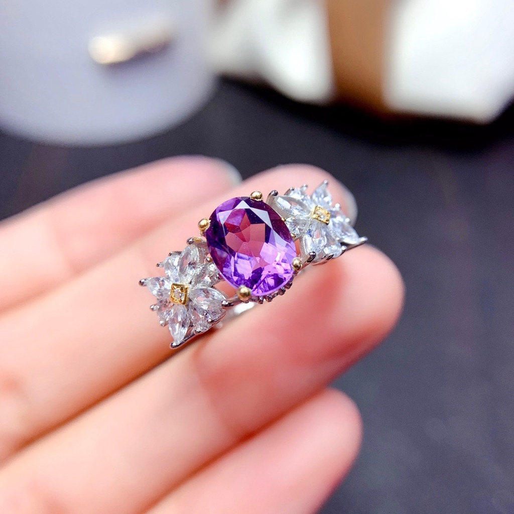 Hu Hu Hu Hu Hu Alat Bantu Pasang Kacamata♡ Cincin Wanita Model Terbuka Hias Kristal Amethyst Imitasi Adjustable Untuk Pesta