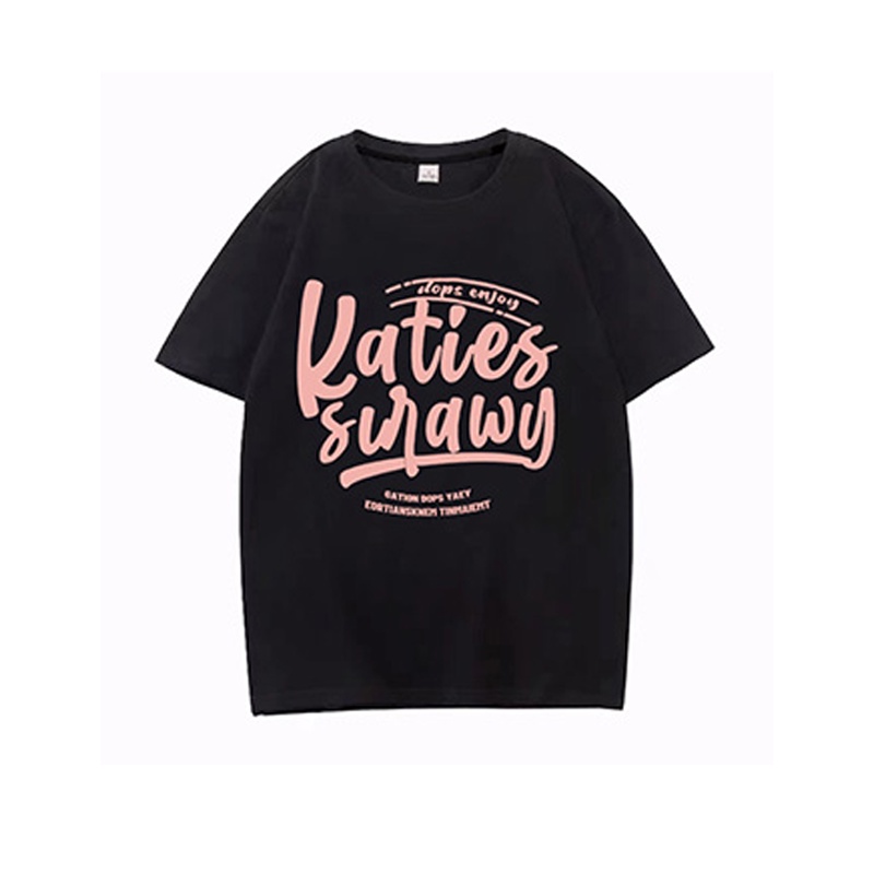 XIAOZHAINV Kaos Atasan Wanita Letter Pattern Lengan Pendek Hitam 0131