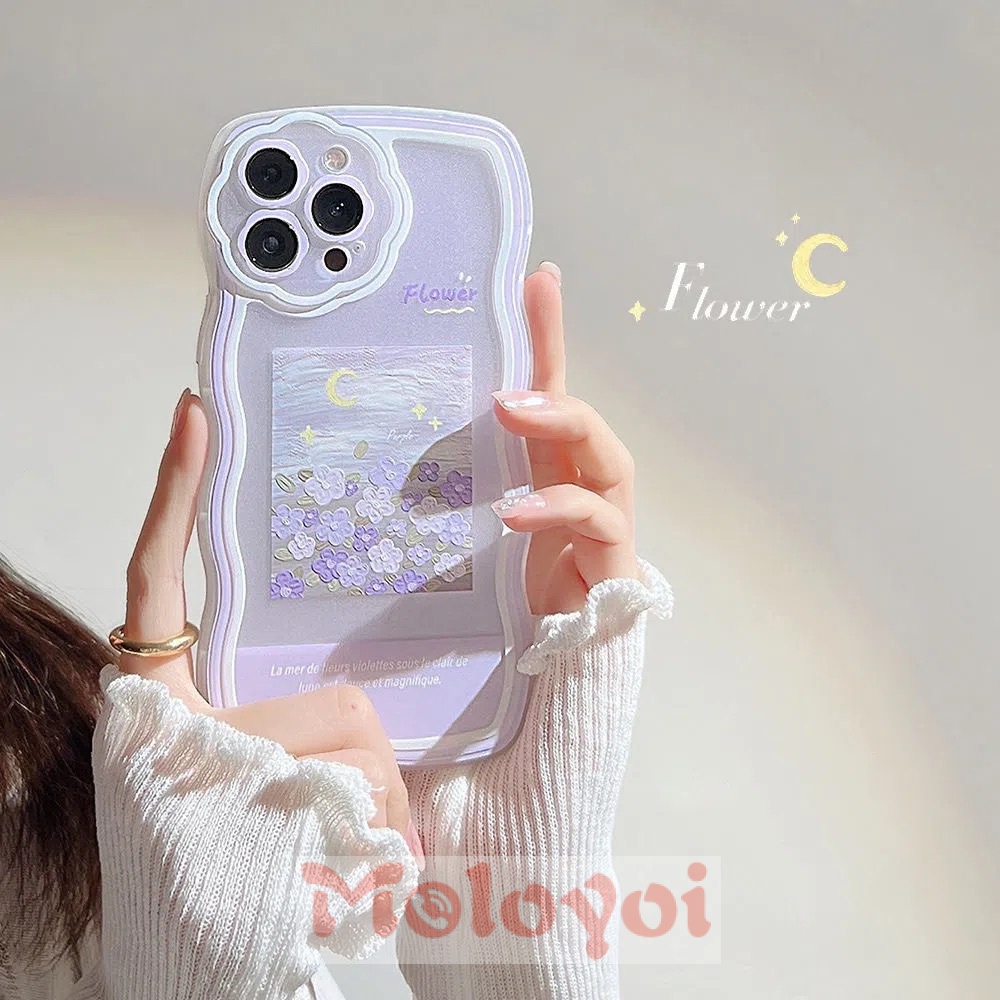 Soft Case Tpu Motif Lukisan Cat Minyak Bunga Ungu Untuk IPhone 11 12 13 Pro MAX XR 7 8 Plus X 6 6s Plus XS MAX SE 2020