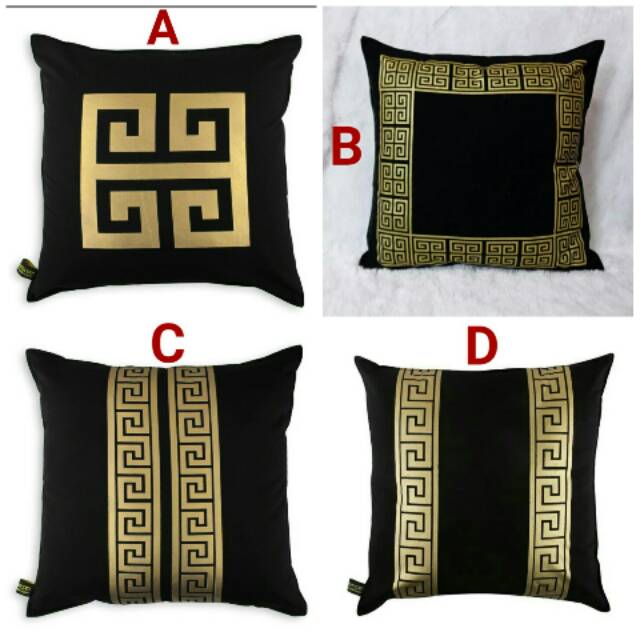 Sarung bantal sofa motif mewah black gold