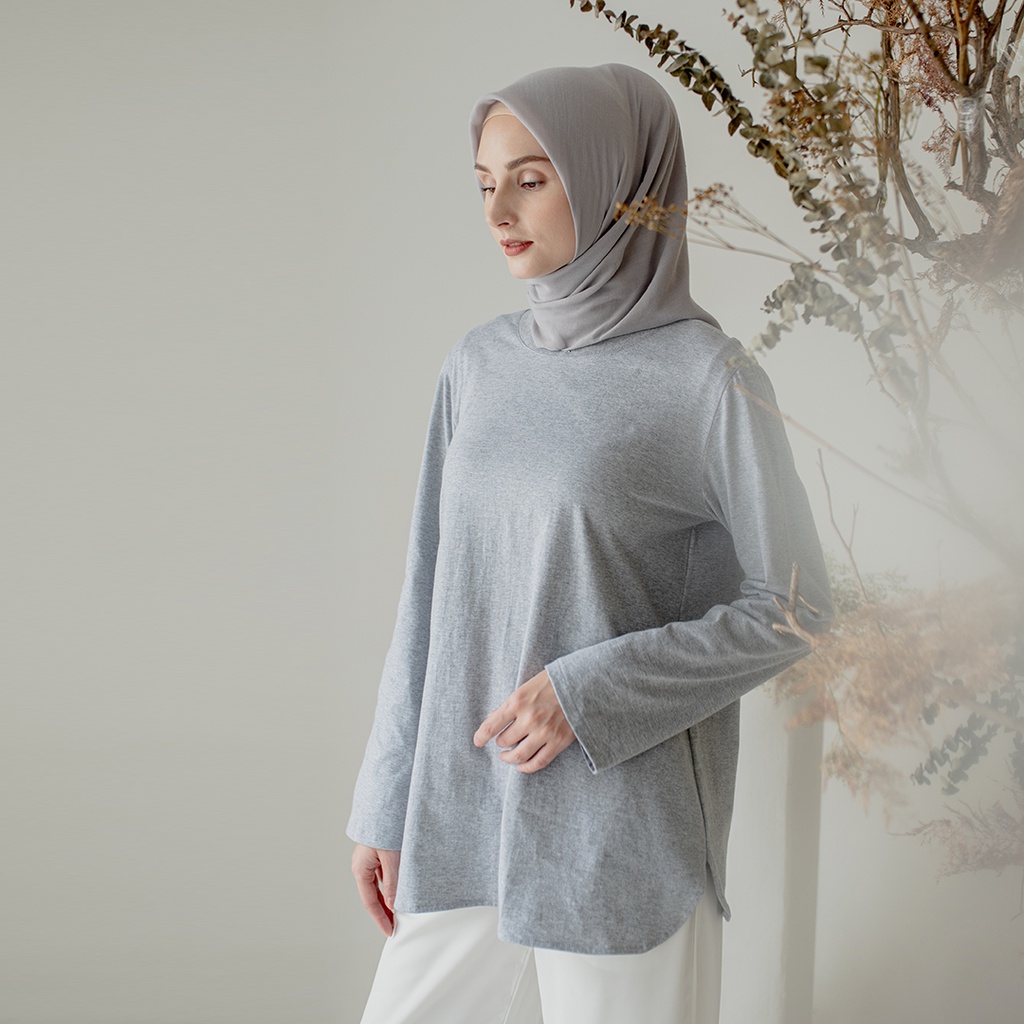 Adani by Aska Label - Kaos polos wanita Muslim lengan panjang warna hitam, biru navy, abu muda, hijau dark green, abu misty, abu gelap