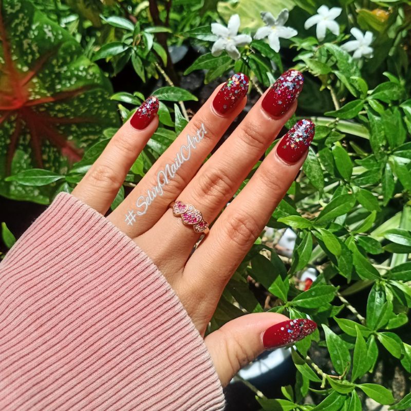 kuku Palsu / Fake nail / Kupal wedding merah maroon