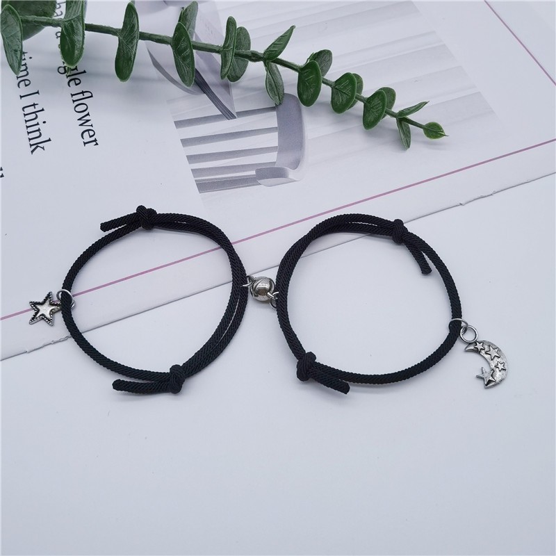 AZ085 Set Couple Magnet Creative Gelang Tali Kepang Adjustable Persahabatan Set Gelang Perhiasan