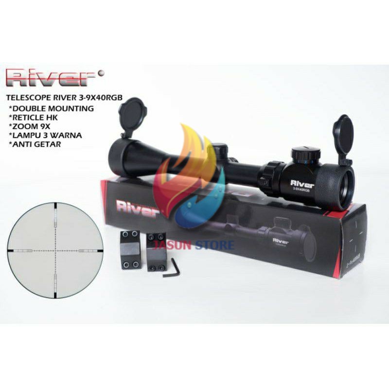 Teleskop RIVER 3-9x40 RGB HK Tutup Flip