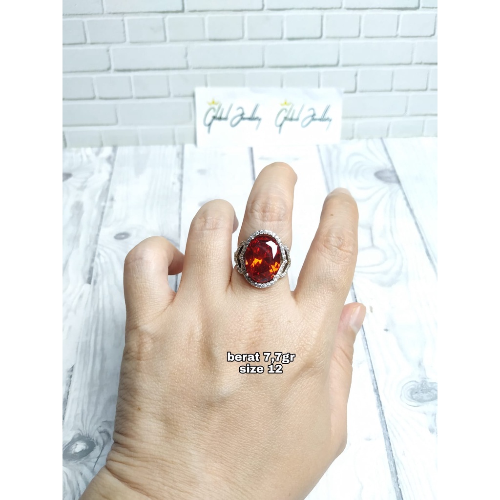 CINCIN BATU ZIRCON MERAH API PERAK ASLI S925 GLOBAL JEWELLERY CL034