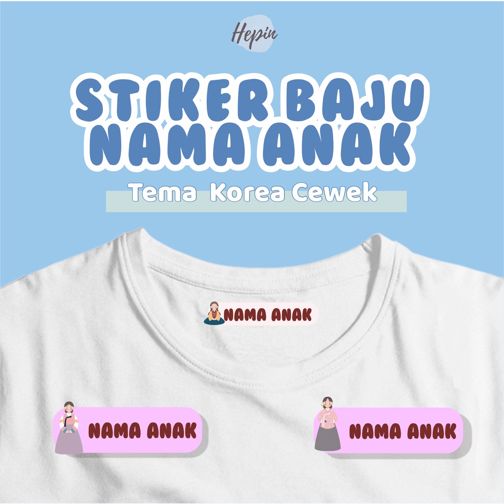 

(30-40pcs)cetak stiker nama/lucu/Stiker Kain Label Baju Nama Anak tema KOREA CEWEK / Sablon Setrika Name /Label Sticker Iron on sticker a/ Kain