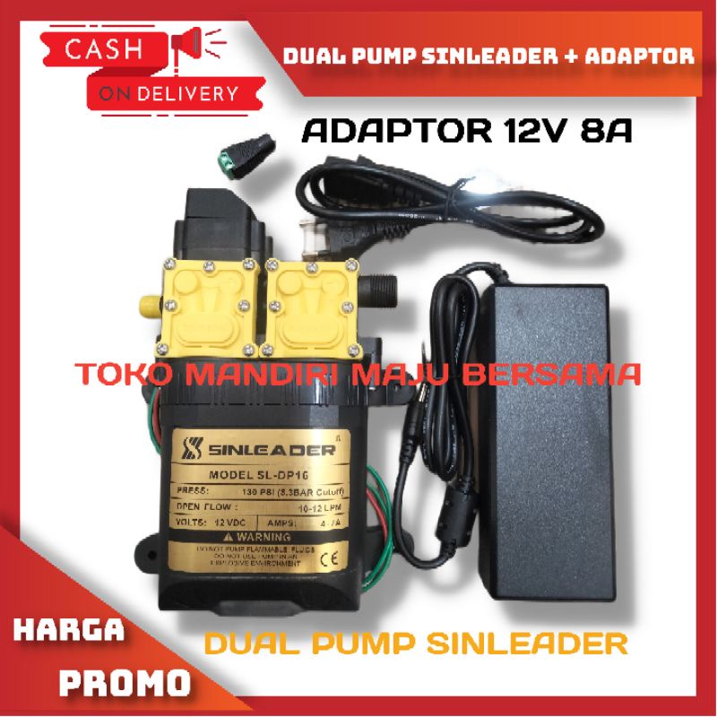 DINAMO POMPA AIR SINLIEDER DUAL PUMP 130PSI 12 LPM DAN ADAPTOR 12V 8A / MESIN POMPA DC 12V 130 PSI