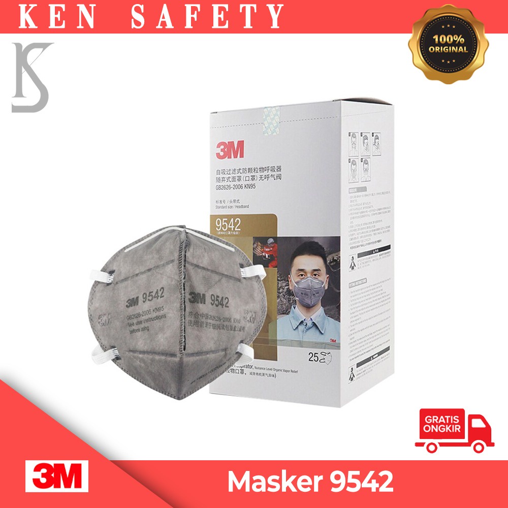 Masker KN95 3M 9542 Carbon Headloop - Per Box