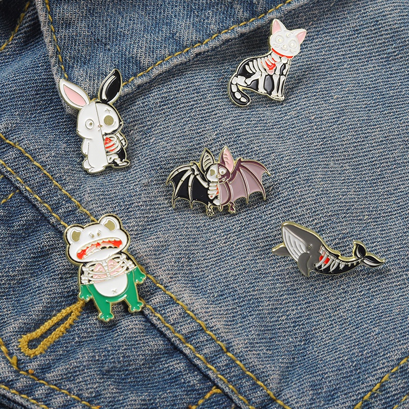 Bros Pin Enamel Bentuk Kartun Hewan 5 Gaya Punk Untuk Hadiah Teman