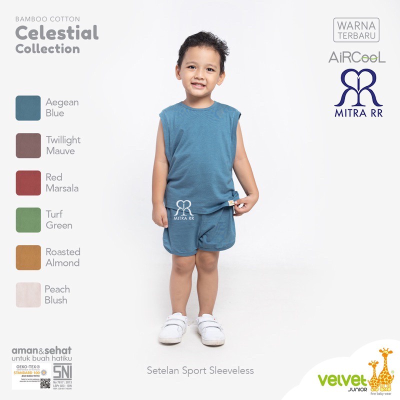 Velvet Junior Bamboo Polos Stelan Baju Kutung Sport Earth Color Setelan Sleeveless Celestial Collection EARTH COLOR