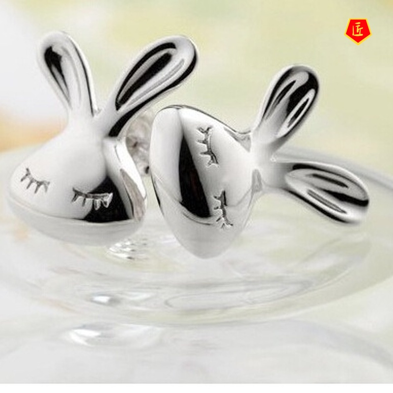 [Ready Stock]New Silver Little White Rabbit Stud Earrings for Women