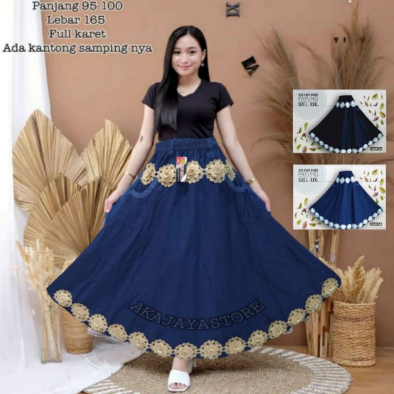rok jeans payung jumbo renda panjang terbaru moderen kekinian original COD