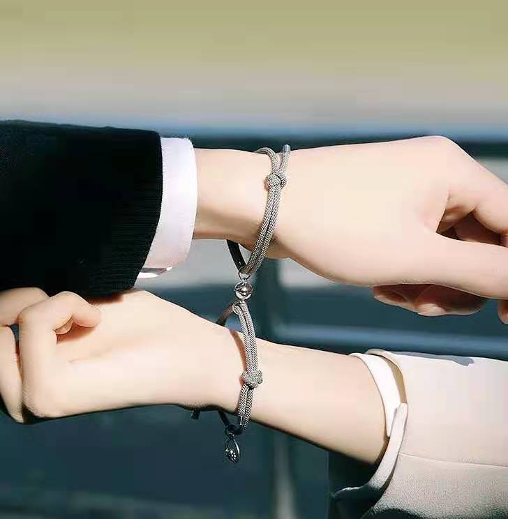 2 Pcs Gelang Magnet Couple Gelang etnik bead Tali Attract Braided Bracelet untuk Pasangan