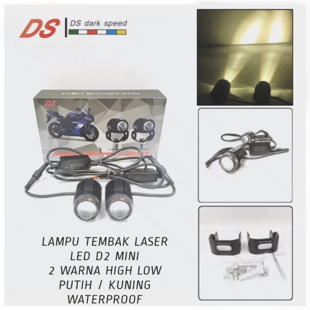 LAMPU TEMBAK LASER LED D2 MINI DRIVING HIGH LOW PUTIH KUNING WATERPROOF