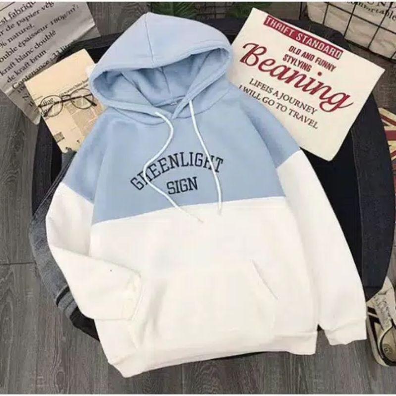 Lyfashionstore Sweater Hoodie Wanita Kantung Kombinasi GREENLIGHT SIGN-1