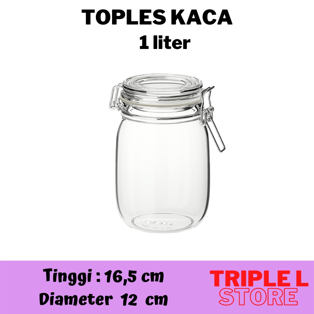 Stoples Toples Makanan Kaca Bening Kedap Udara 1 Liter