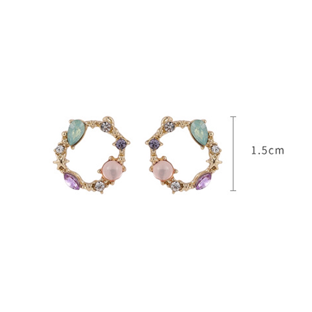 Hu Hu Hu Hu Hu Alat Bantu Pasang Kacamata♡ 1 Pasang Anting Stud Bentuk Lingkaran Geometris Bahan Alloy Aksen Berlian Imitasi
