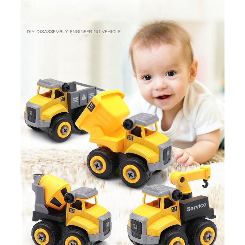 DIY Construction Truck Mainan DIY Truck Alat Berat Kemasan Koper