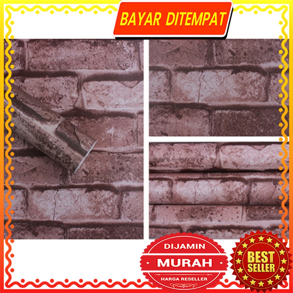 PROMO WPS606 WALLPAPER STICKER 45CMX5M BROWN RED BRICKS TKM