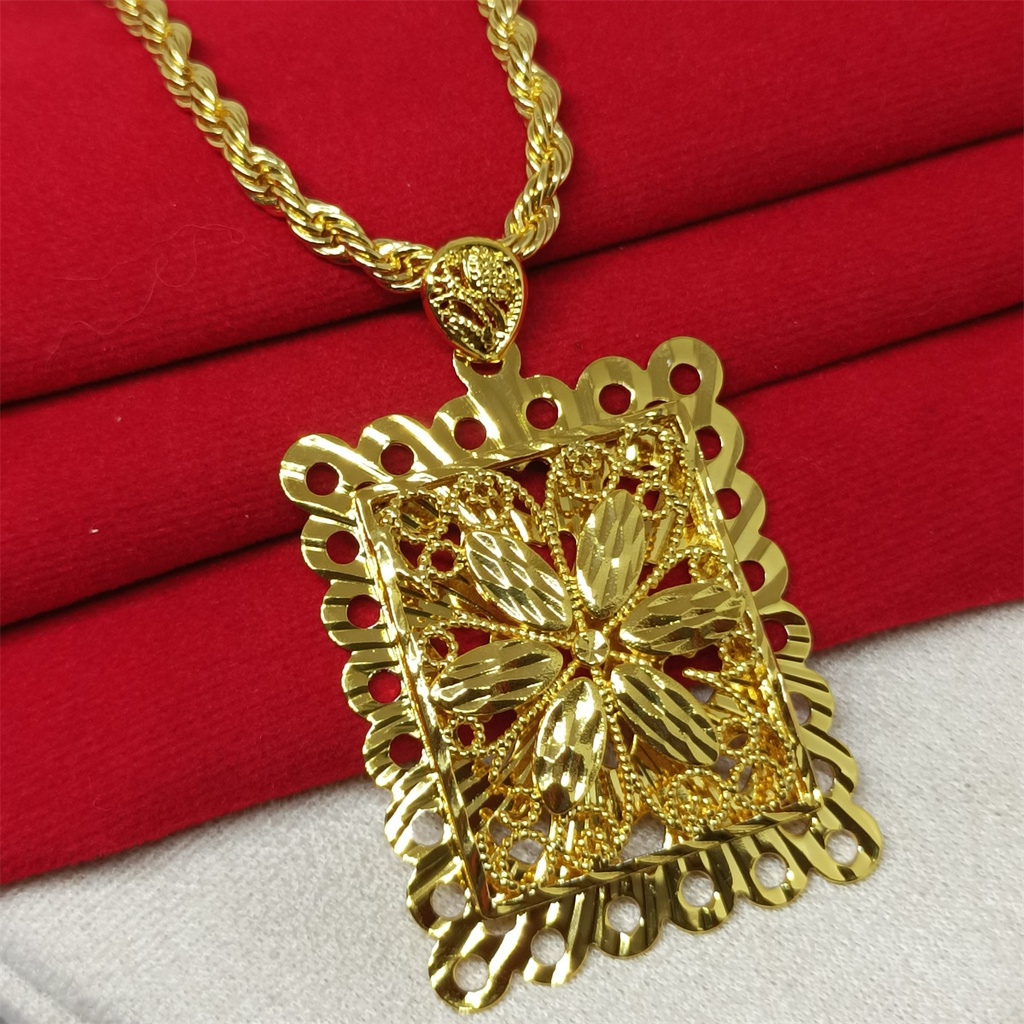 set kalung+cincin perhiasan laki-laki tembaga 24k gold