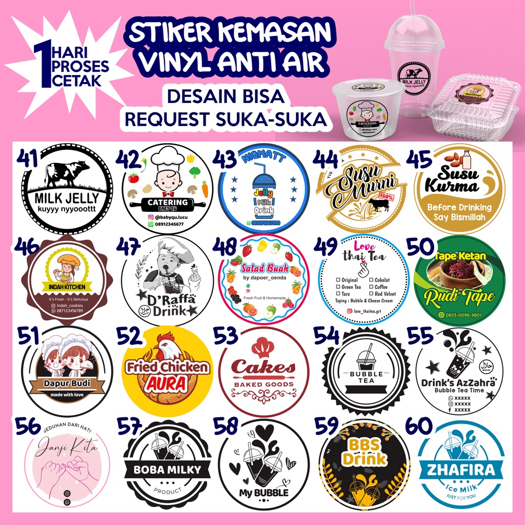 Cetak Stiker Label Kemasan Transparan Anti Air Cutting Bulat / Kotak Cocok Unt. Cup Minuman/Makanan-2