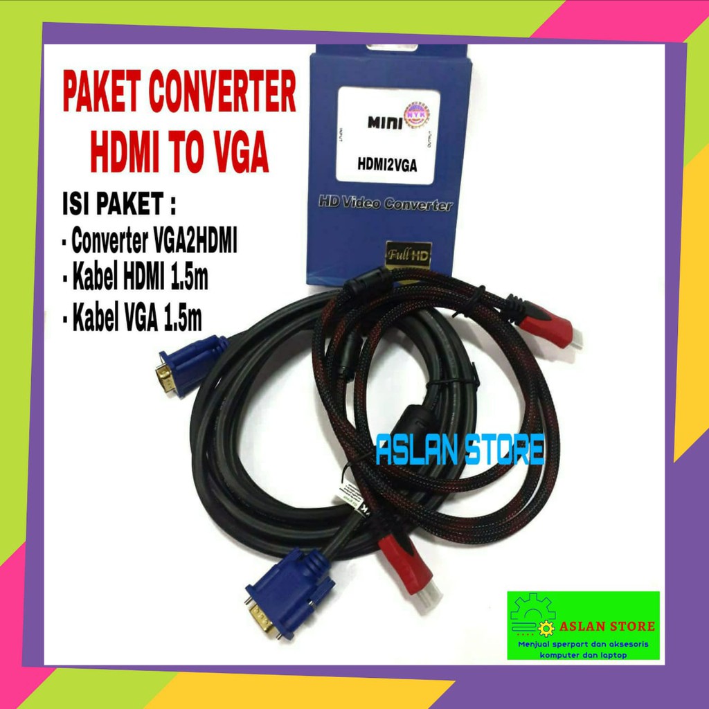 Paket converter Hdmi to vga hdmi2vga konverter mini box - Converter hdmi to vga adapter with audio