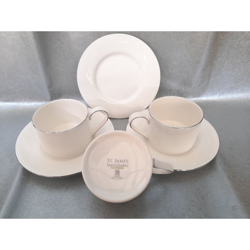 PROMO CUCI GUDANG Coffee & Tea Set White Platinum List Silver St.James (Harga per 1Cup dan 1Saucer)