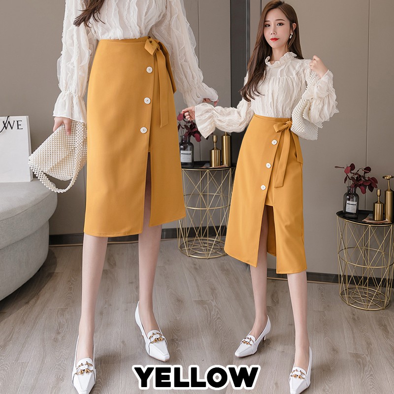 KARAKOREA 8207 Charming Self Tie Ribbon Skirt/Korean Midi Skirt/Rok Korea Wanita/Rok Midi/Rok Korea Skirt