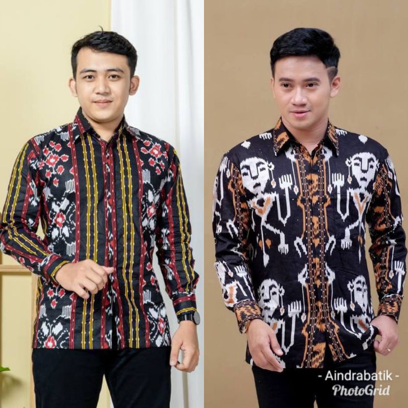 Aindra Batik Pekalongan Kemeja Lengan Panjang Pria Motif Etnic Tenun Songket Toraja
