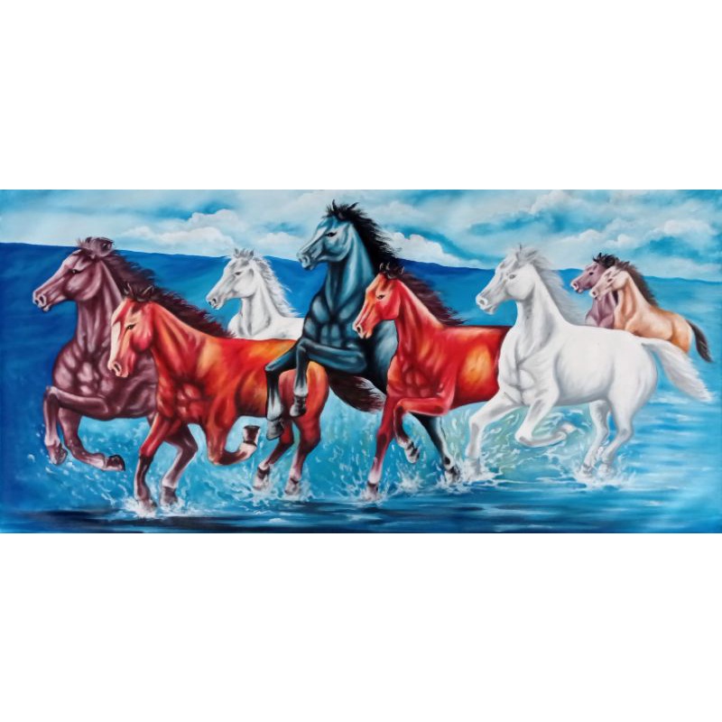 Lukisan kuda pemandangan air alam binatang Lukisan Bali