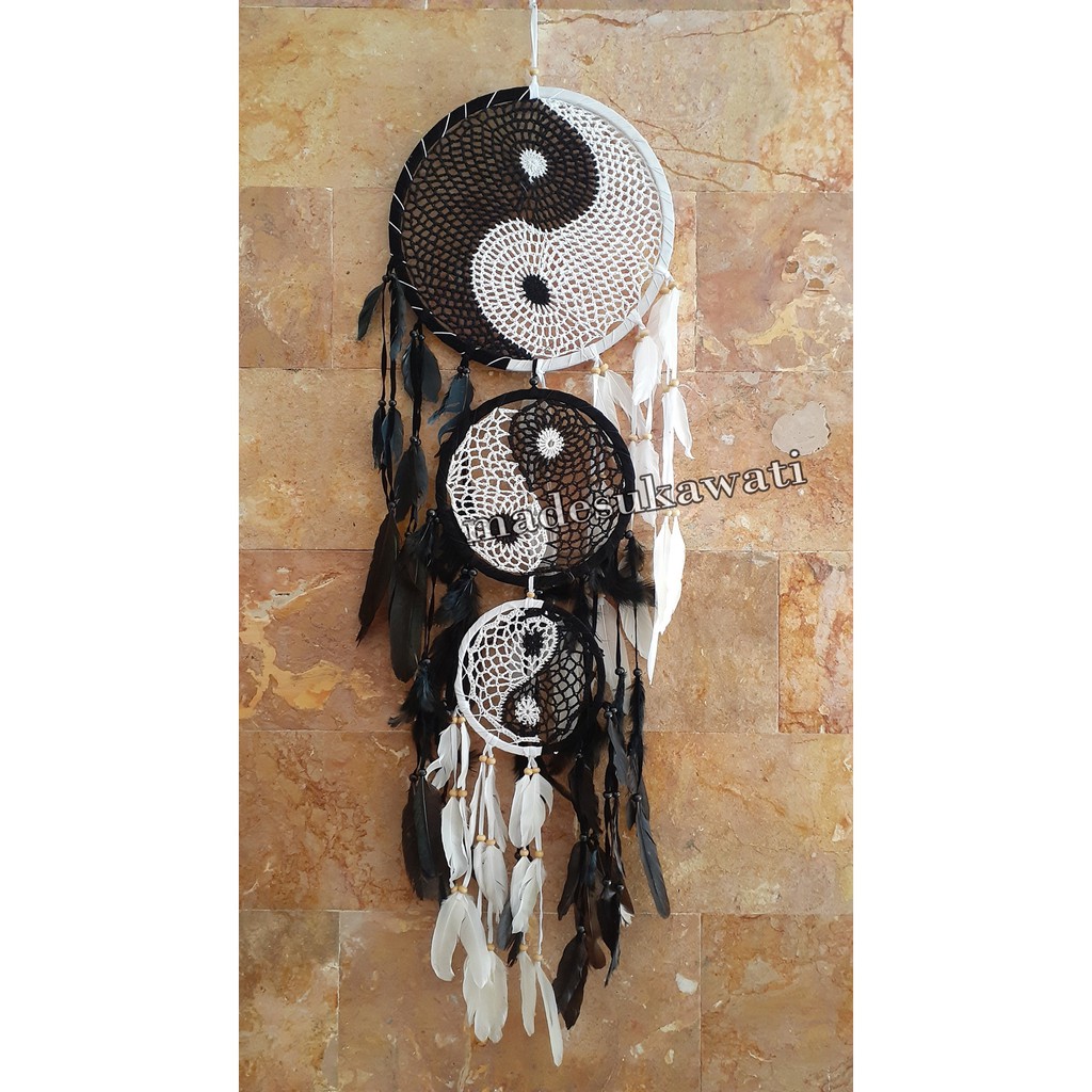 Dream catcher sulam yin yang tingkat 3 diameter 31cm panjang 110cm