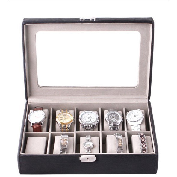 Kotak jam tangan luxury 12 - 10 slot Box luxury PU leather ada secure lock Mewah Z-0003