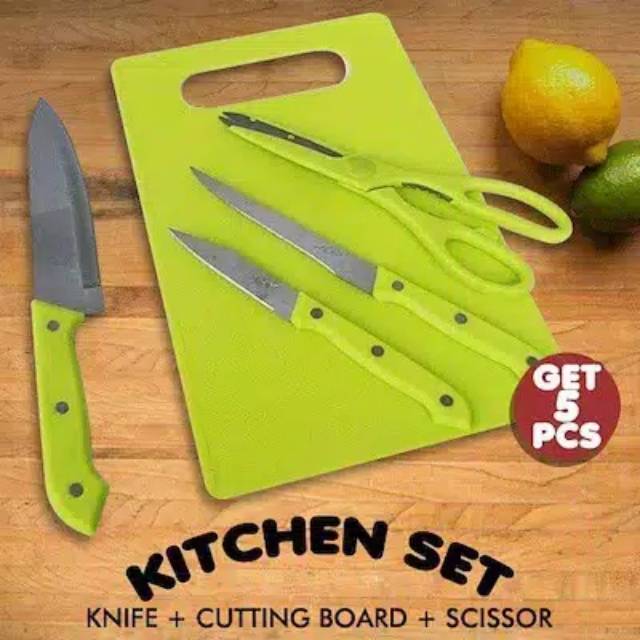 Pisau Set Talenan 5 pcs / Paket Pisau Dapur / Kitchen Set Murah / Talenan Murah / Gunting Dapur