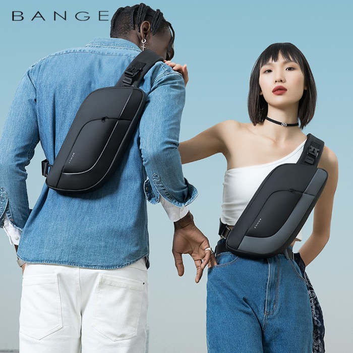 TAS PRIA Bange Tas Selempang Pria Waist Bag Pria Sling Bag Pria BG7312 - Hitam kecil murah import an