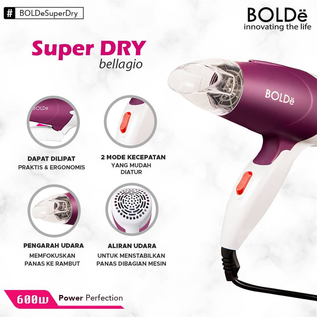 Hair Dryer BOLDe Super Dry BELLAGIO 2 Kecepatan Garansi Resmi