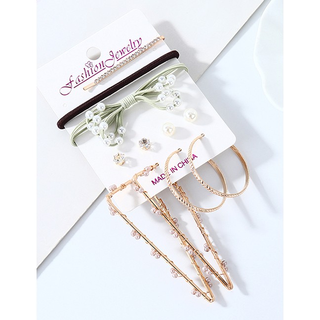 LRC Aksesoris Set Fashion Earrings Hair Clip Hair Rope Set