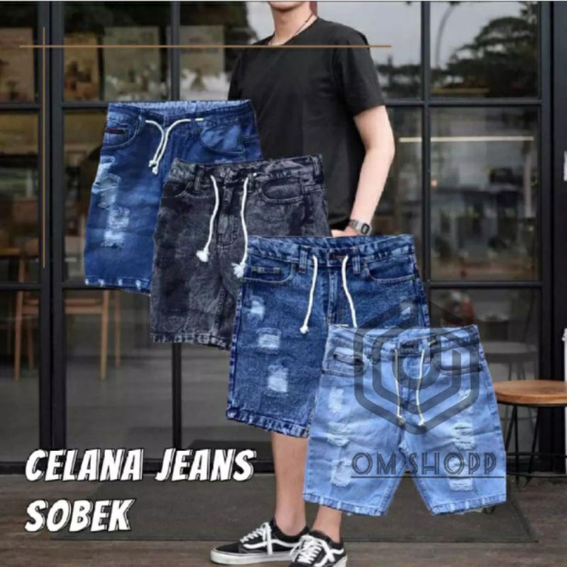 Celana Pendek Pria Jeans Sobek Terbaru Denim Kualitas Distro