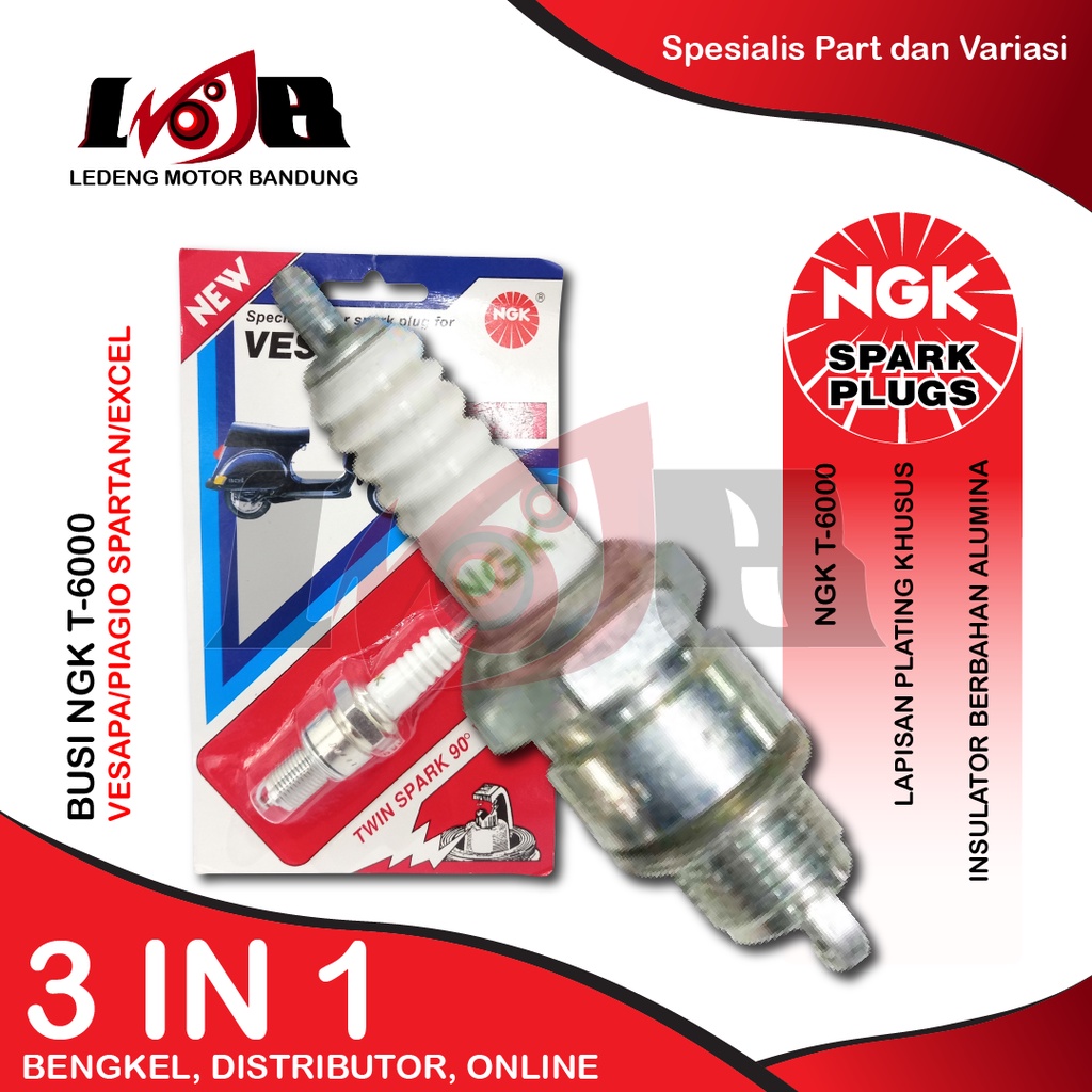 Busi NGK Vespa T6000 Drat Panjang Spartan Excel Spark Plug Busi Motor Vespa Piagio 2T