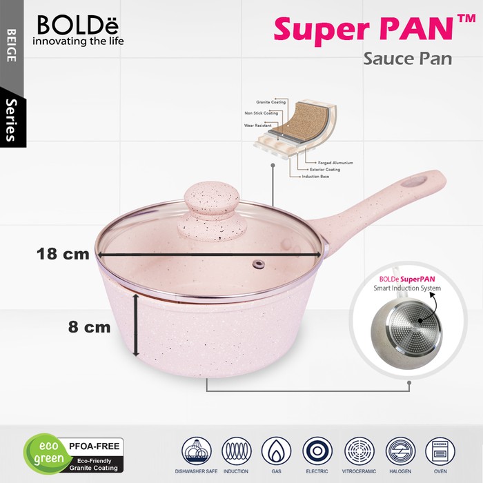 BOLDe Super PAN - Sauce PAN 18 cm + glass lid Warna Beige