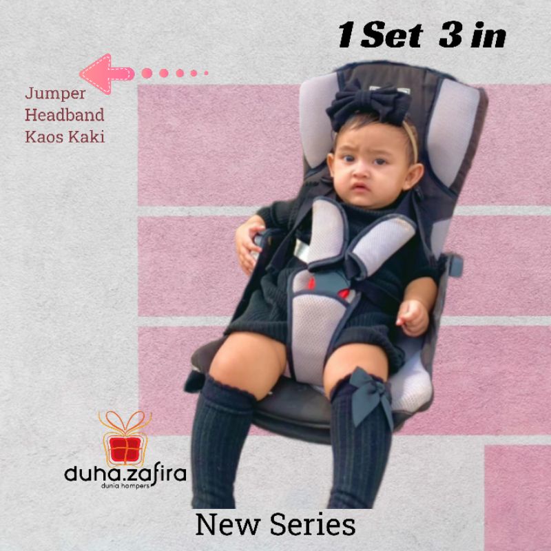 Duha.Zafira | 1 Set 3in1 baju bayi viral/ jumper/ kaoskaki/ bando pita besar/ setelan bayi/ bodysuit/ romper/ bonet bayi