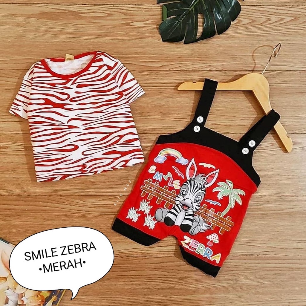 Setelan Overall Baju Kodok Bayi Laki-Laki Perempuan Motif Smile Zebra