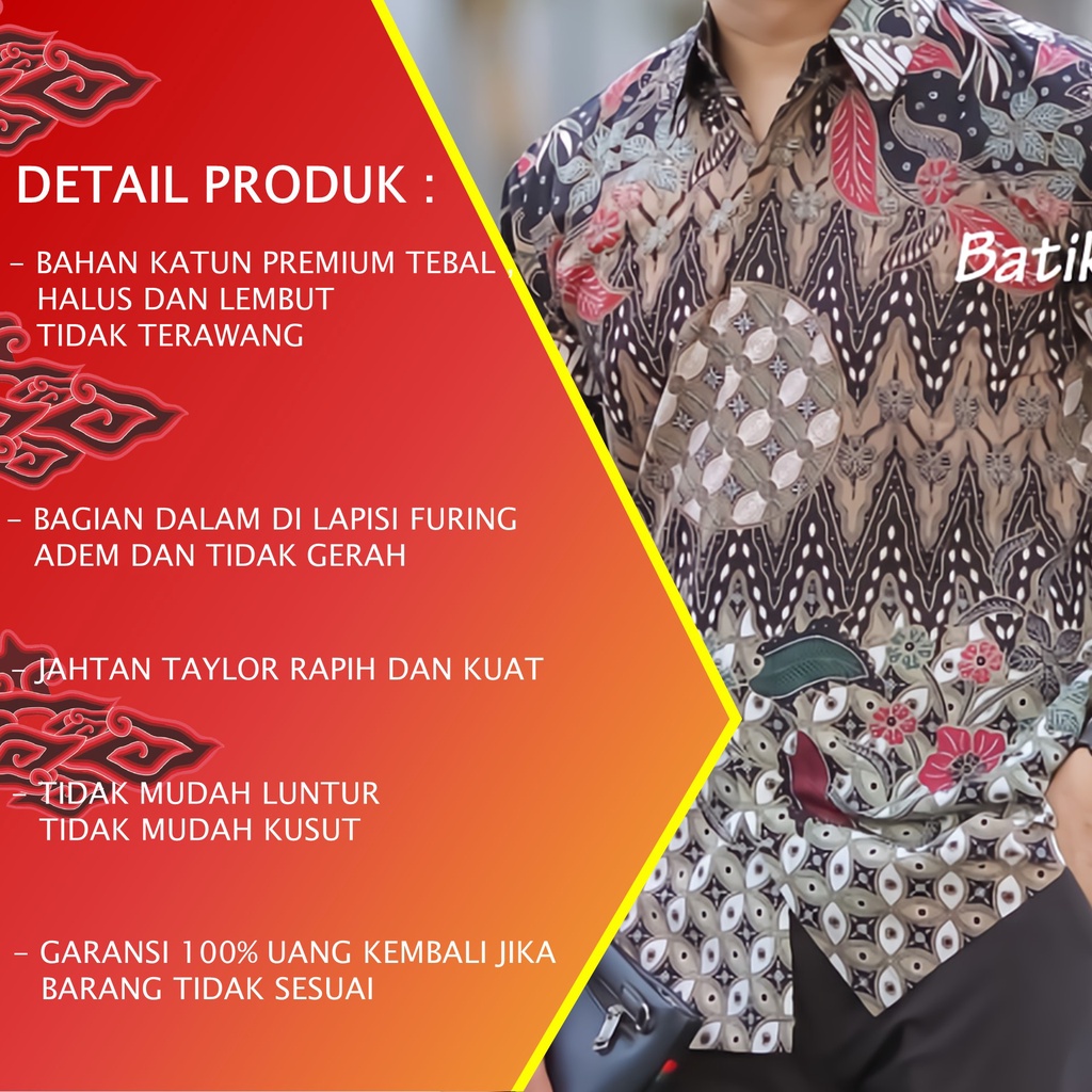 Baju Kemeja Batik Pria Cowok Lengan Panjang Regular Atasan Batik Premium Pria Cowo Prabuseno Kondangan Couple Pasangan Batik Pekalongan Anak Laki Laki Kekinian Original Modern Seragam Kantor Jumbo PCW 001