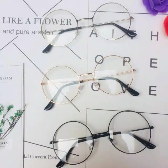 Kacamata Hitam Vintage dengan Frame Lensa Logam Unisex/Kacamata Bulat Gaya Korea Pria dan Wanita