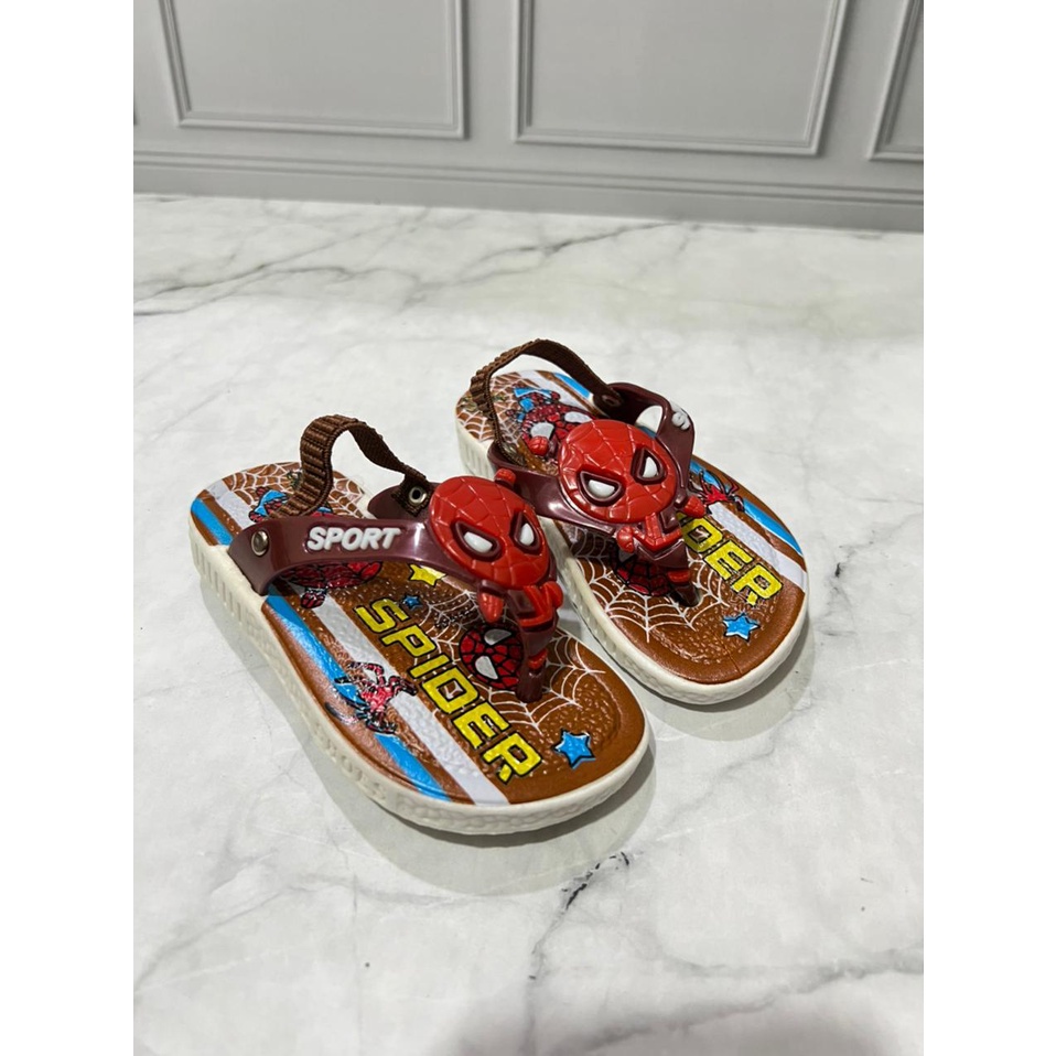 JJ-1816-Z5 Sandal Bunyi Cit Cit Anak Laki Laki Tali Elastis Karakter Spiderman / Sandal Jepit Bunyi Import Size 24-29