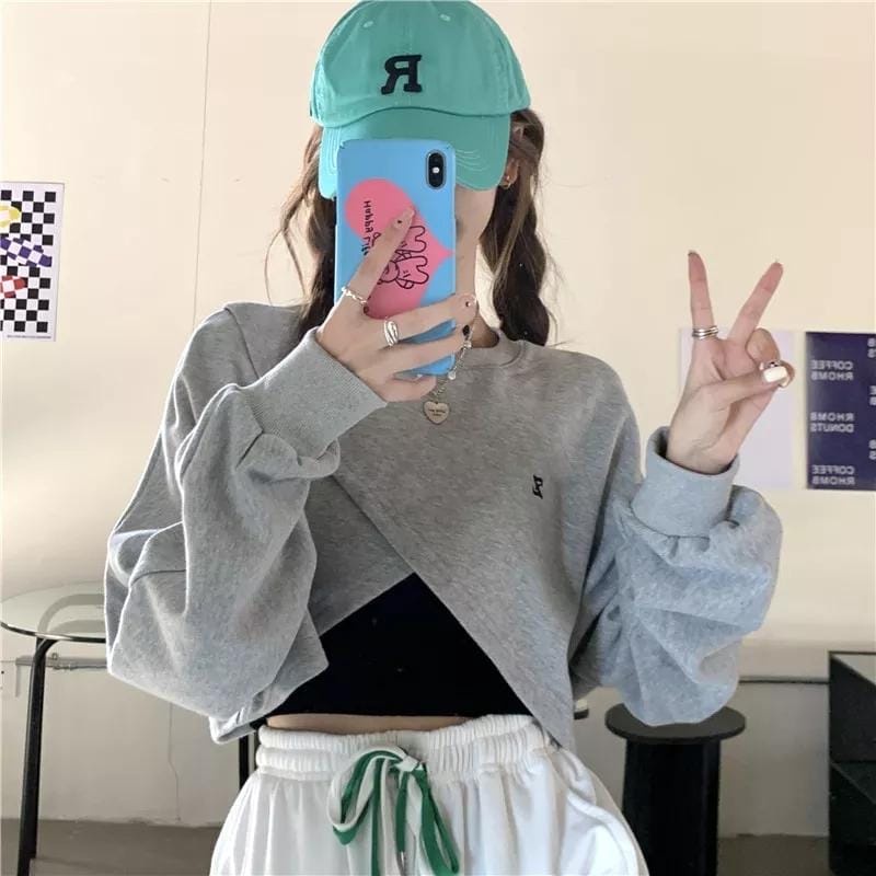 Sweater Wanita | Z sling Crop Sweater Fashion Style Korea | Sweater Sweatshirt Baju Korean