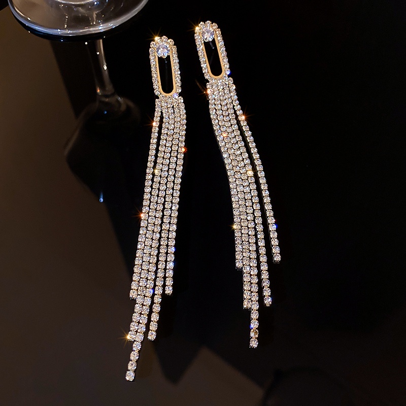 Anting 925 Silver Needle Model Rumbai Aksen Berlian Untuk Wanita