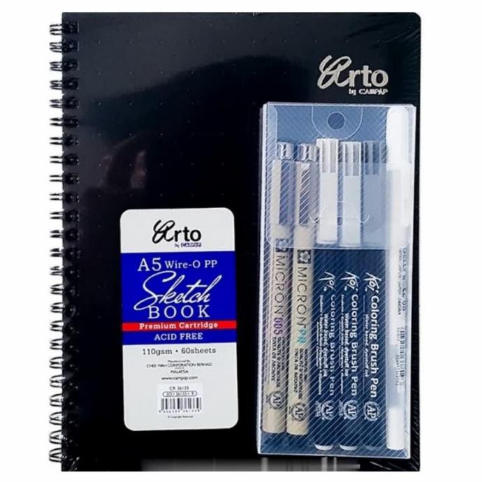 

(PERALATAN MENGGAMBAR) PAKET SAKURAKU-BUKU SKETSA ARTO A5 BRUSH PEN & DRAWING PEN PROMO