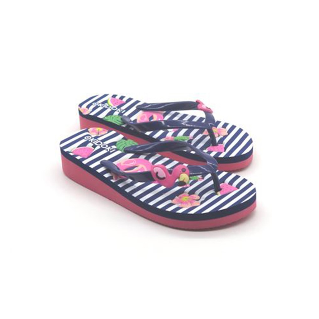 OKIDOKI Girl Slippers Flamingo Heel 802089-Navy - Sandal Anak Perempuan