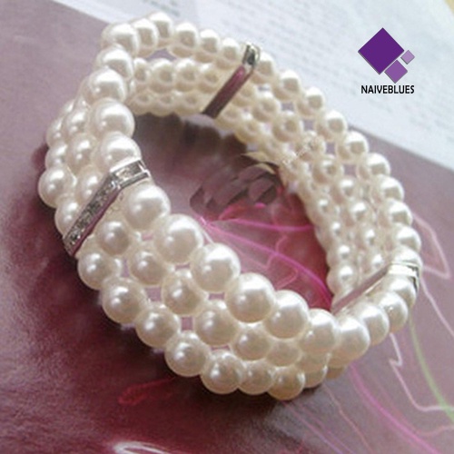 Gelang Mutiara Imitasi 3 Baris Elastis